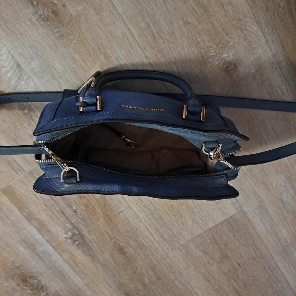 Michael Kors Blue Leather Satchel Crossbody Strap Bag